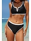 preiswerte Bikini-Sets-Damen Badeanzug Bikini Zweiteilig Bademode Rückenfrei Patchwork Tropisch Strandbekleidung Farbblock V Ausschnitt Ärmellos Badeanzüge