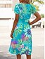 baratos Vestido Floral-Mulheres Minivestido Vestido casual Elegante Tropical Havaiana Diário Normal Floral Manga Curta Gola Redonda Azul Branco Rosa Luz Vermelha Verão