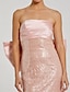 baratos Rosa-Vestido Rosa de Noite em Lantejoulas e Miçangas Vestido Elegante Formal para Casamento de Comprimento Total Sem Mangas Ombro Caído em Cetim com Laço(s) e Pregas