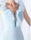 baratos AZUL-Vestidos de Quinceanera Sereia  Trompete Vestido Elegante Convidada de Casamento Longo Sem Mangas Decote em V Spandex com Babados