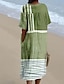 ieftine Rochii cu dungi și geometrice-Pentru femei Rochii Midi Rochie de Vară Vacanță Casual Stiluri de Plajă Zilnic Ieșire Potrivire Largă Grafic Geometric Manșon scurt În V Albastru piscină Mov Portocaliu Trifoi Vară