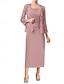 preiswerte Unter 129,99 $-Kleid-Sets Brautmutterkleid Hochzeitsgast Elegant Einfach Rundausschnitt Bodenlang Polyester Langarm mit Einfarbig 2025