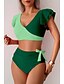 voordelige Bikinisets-Dames Zwemkleding Bikini Zwempak Hoog getailleerd Tropisch Strand Kleding Kleurenblok V-Wire Mouwloos Badpakken