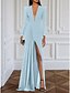 levne černý-A-line večerní šaty elegantní šaty formální vlečka s  kartáčem dlouhé rukávy V výstřih strečová krepa s záhyby rozparkem
