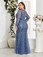 cheap Semi-formal / Cocktail-Mermaid Trumpet Floor Length Evening Gown Sparkle Plus Size Mother Of The Bride Long Sleeve Crew Neck Formal Champagne Mother Of the Bride Dress Tulle with Embroidery