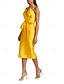 preiswerte Cocktailkleider-schmale  säulenförmige Cocktailkleider Hochzeitsgast Kleid formelle Hochzeit Tee-Länge ärmellos V-Ausschnitt gelbes Kleid Satin mit Schleife(n)