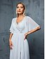 preiswerte Unter 129,99 $-Kleid Brautmutterkleid Elegant V-Ausschnitt Bodenkörper Polyester Halber Ärmel mit Einfarbig