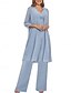 preiswerte Unter 129,99 $-Kleid Sets Brautmutterkleid Hochzeitsgast Elegant Einfach V-Ausschnitt Bodenlänglich Polyester Langarm mit Einfarbigkeit