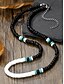 economico Gioielli da uomo-collana di perline di pietra naturale fatta a mano per uomo – girocollo vintage in stile boho turchese e agata nera, gioielli tribali per spiaggia, viaggi e abbigliamento casual