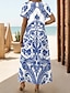 tanie Sukienki boho-Damskie Sukienka midi Sukienka letnia Sukienka A line Urlop Codzienny Boho Motylkowy Urlop Plaża Regularny Kwiaty Graficzny Krótki rękaw Wycięcie pod szyją biało niebieski Biały Niebieski Zielony Lato