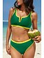 preiswerte Bikini-Sets-Damen Badeanzug Bikini Zweiteilig Bademode Rückenfrei Patchwork Tropisch Strandbekleidung Farbblock V Ausschnitt Ärmellos Badeanzüge