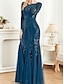abordables NOIR-Robe mère de la mariée robe élégante pour la fête col rond longueur sol mélange coton manches longues avec sequins