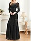 abordables NOIR-Robe mère de la mariée robe élégante pour la fête col rond longueur sol mélange coton manches longues avec sequins