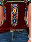 ieftine tricou boho-Bluza tip ie pentru femei florală bohemia activă vestică mânecă scurtă guler rotund regular tops print zilnic negru vin albastru gri vară