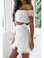 preiswerte Sets-Damen Elegant Mode Zweiteilige Sets Ärmellos Schulterfrei Einfach Spitze Kalter Schulter-Schnitt Party Ferien Date Schwarz Weiß Sommer Normale Passform