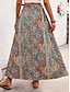 baratos Saias gráficas-Mulheres Saia Evasê Balanço Casual Boho Longo Cintura Alta Saias Gráfico Estampado Cashemere Imprimir Pontas duplas Férias Feriado Azul Roxo Verão Poliéster
