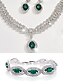 abordables Collier pour femme-Ensemble de bijoux de luxe en cristal vert pour femmes – collier élégant, bracelet et boucles d&#039;oreilles, accessoires de mariage en strass pour fêtes et événements formels