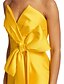 preiswerte Cocktailkleider-schmale  säulenförmige Cocktailkleider Hochzeitsgast Kleid formelle Hochzeit Tee-Länge ärmellos V-Ausschnitt gelbes Kleid Satin mit Schleife(n)