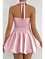 preiswerte Abschlusskleider-Damen Minikleid Weißes Kleid Abschlusskleid Neckholder-Kleid Mode Modern Abschlussfeier Date Teegesellschaft Normale Passform Einfach Ärmellos Neckholder Hellrosa Schwarz Weiß Rote Sommer