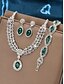 abordables Collier pour femme-Ensemble de bijoux de luxe en cristal vert pour femmes – collier élégant, bracelet et boucles d&#039;oreilles, accessoires de mariage en strass pour fêtes et événements formels