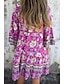 tanie Sukienki boho-Damskie Sukienka mini Bawełniana lniana sukienka Sukienka Boho Klasyczny Nowoczesny Urlop Codzienny Święto Regularny Kwiat Rękaw 1/2 W serek Granatowy Królewski błękit Fioletowy Lato
