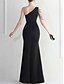 billige BLÅ-Mermaid  Trumpet Quinceanera Kjoler Elegant Kjole Bryllup Bryllup Gæst Gulvlængde Uden Ærmer En Skulder Polyester med Slids