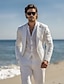 abordables Trajes de playa-De los hombres boda en la playa Trajes de Lino Blanco Beige Ligeras Casual Color sólido Estándar Juego de 2 piezas Recto 1 botón