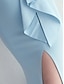 billige BLÅ-Mermaid  Trumpet Quinceanera Kjoler Elegant Kjole Bryllup Bryllup Gæst Gulvlængde Uden Ærmer En Skulder Polyester med Slids