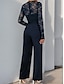 billiga Mammas jumpsuits-Jumpsuit  Byxdress Mor-till-Bride Elegant Avslappnad Juvelhals Golvlängd Polyester Lång Ärme med Spets