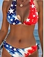 billige Uafhængighedsdag-Uafhængighedsdag Patriotiske Kvinders Badetøj Bikini 2 Delet Fræk Badedragt Uden Ry Rück Slim Ferie Strandtøj Grafisk Flag V-hals Uden ærmer Badetøj
