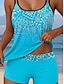 billiga Tankinis-Kvinnors Baddräkter Tankini 2 Delad Shorts Baddräkt Rygglös Semester Strand Kläder Ombre Grafisk U-Hals Ärmlös Badkläder