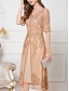 baratos Conjuntos de vestidos para mamãe-Vestido para Mãe da Noiva Vestido de Convidada de Casamento Estilo Chinês Elegante Decote em V Comprimento até o Joelho Mistura de Poliéster e Algodão Manga Curta com Bordado