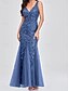 economico Matrimonio Informale / Di Giorno-Abiti per ospiti di matrimonio Sirena  Tromba Abito elegante Ospite di matrimonio Lunghezza Piena Senza maniche V Neck Pizzo con Applicazioni