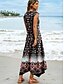 abordables Robes Boho-Femmes Robe maxi Robe d&#039;Été Robe trapèze Vacances Boho Chaussures de plage Soirée Plage Coupe Standard A Ombre Fleuri Graphique Sans manches Col en V Noir Été Printemps