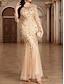 preiswerte Unter 129,99 $-Kleid Mutter der Braut Kleid Elegant Party Rundhalsausschnitt Bodendland Polyester Langarm mit Stickerei 2025