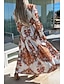 billiga Bohemklänningar-Dam Midiklänning Skjortklänning Blommig klänning Boho-klänning Klänning med tryck Mode Helgdag Utekväll Normal Blomma Långärmad V-hals Orange Grön Grå Sommar