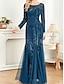 abordables NOIR-Robe mère de la mariée robe élégante pour la fête col rond longueur sol mélange coton manches longues avec sequins