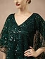 voordelige Eenvoudige jurk-Dames Theelengte Formele jurk A lijn jurk Capejurk Elegant Bruiloft Bruiloft gast Cocktailparty Normale pasvorm Effen Halve mouw V-hals Donkergroen Zomer Lente Herfst