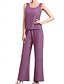 voordelige Onder 129,99 $-Pantsuit Moeder van de Bruid Jurk Bruiloft Gast Elegante Eenvoudige Jewel Hals Vloerlengte Chiffon Lange Mouw met Effen Kleur