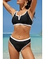 preiswerte Bikini-Sets-Damen Badeanzug Bikini Zweiteilig Bademode Rückenfrei Patchwork Tropisch Strandbekleidung Farbblock V Ausschnitt Ärmellos Badeanzüge