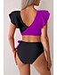 voordelige Bikinisets-Dames Zwemkleding Bikini Zwempak Hoog getailleerd Tropisch Strand Kleding Kleurenblok V-Wire Mouwloos Badpakken