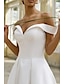 abordables Petits robes blanches-Petite Robe Blanche d&#039;Engagement Robes de Douche Nuptiale Robes de Mariage A-Line Sans Épaule Manche Courte Longueur Cheville Satin Robes de Mariée avec Plis