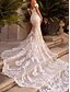 abordables Robes de Mariée-Robes de mariage en sirène  trompette Sans épaules Sans manches Traîne de cour Tulles Robes de mariée Unies