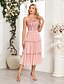 preiswerte Partykleid-Sheath  Column Partykleider Partykleid Cocktailparty Teelänge Ärmellos V-Ausschnitt Rosa Kleid Chiffon Rückenfrei mit Falten Pailletten