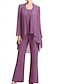 voordelige Onder 129,99 $-Pantsuit Moeder van de Bruid Jurk Bruiloft Gast Elegante Eenvoudige Jewel Hals Vloerlengte Chiffon Lange Mouw met Effen Kleur