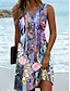 voordelige Bloemenjurken-Dames Mini Jurk Casual Jurk Zomer Jurk Elegante Casual Vakantie Dagelijks Feest Regelmatige Pasvorm Bloemig Grafisch Boho Paisley Damast Mouwloos V Hal Fuchsia Zomer Lente