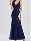 economico Matrimonio Informale / Di Giorno-Abito per la Madre della Sposa Abito Elegante per Festa Collo a V Lunghezza Piena in Poliestere Senza Maniche con Applicazioni