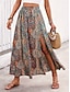 baratos Saias gráficas-Mulheres Saia Evasê Balanço Casual Boho Longo Cintura Alta Saias Gráfico Estampado Cashemere Imprimir Pontas duplas Férias Feriado Azul Roxo Verão Poliéster