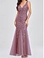 economico Matrimonio Informale / Di Giorno-Abiti per ospiti di matrimonio Sirena  Tromba Abito elegante Ospite di matrimonio Lunghezza Piena Senza maniche V Neck Pizzo con Applicazioni