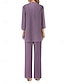 abordables Costumes-pantalons pour maman-Ensemble de Pantalon Mère de la Mariée Robe Invitée de Mariage Élégante Simple Col Bijou Longueur Longue Polyester Manches Longues avec Couleur Unie